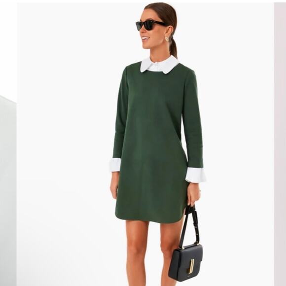 NEW Pomander Place Tuckernuck Ivy Dakotah Green Collar Long Sleeve Shift Dress S - Picture 1 of 10